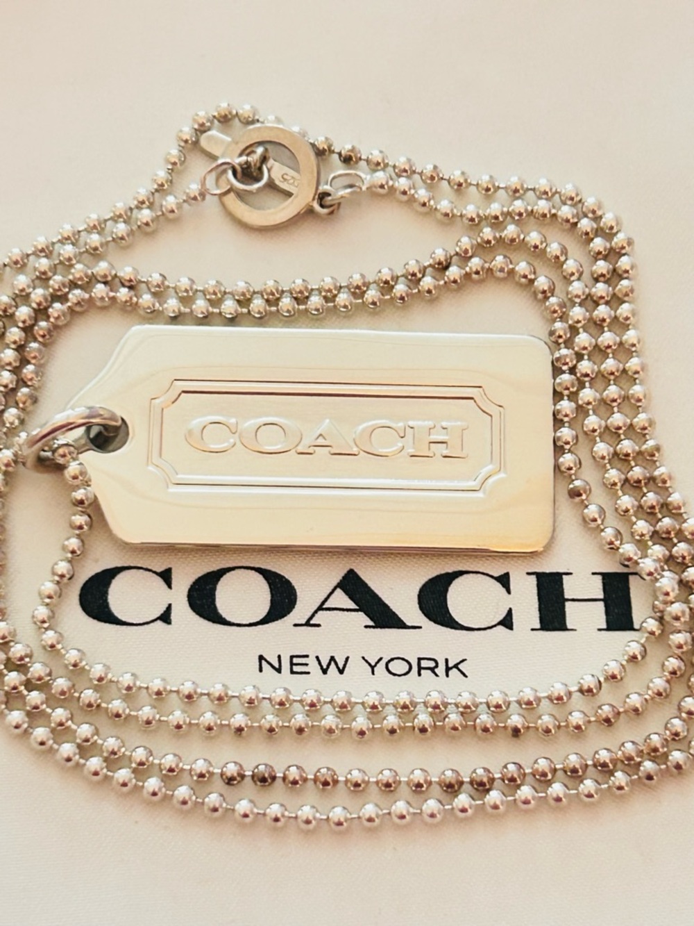 RARE Coach 925 Sterling Silver Tag Necklace
